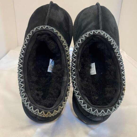 UGG Tasman Suede Shearling Lined Slip-On Slippers Black Cozy Braid Trim Women 7 - Picture 11 of 14